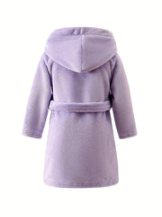 Girl's Unicorn Embroidered Hooded Flannel Bathrobe PJ