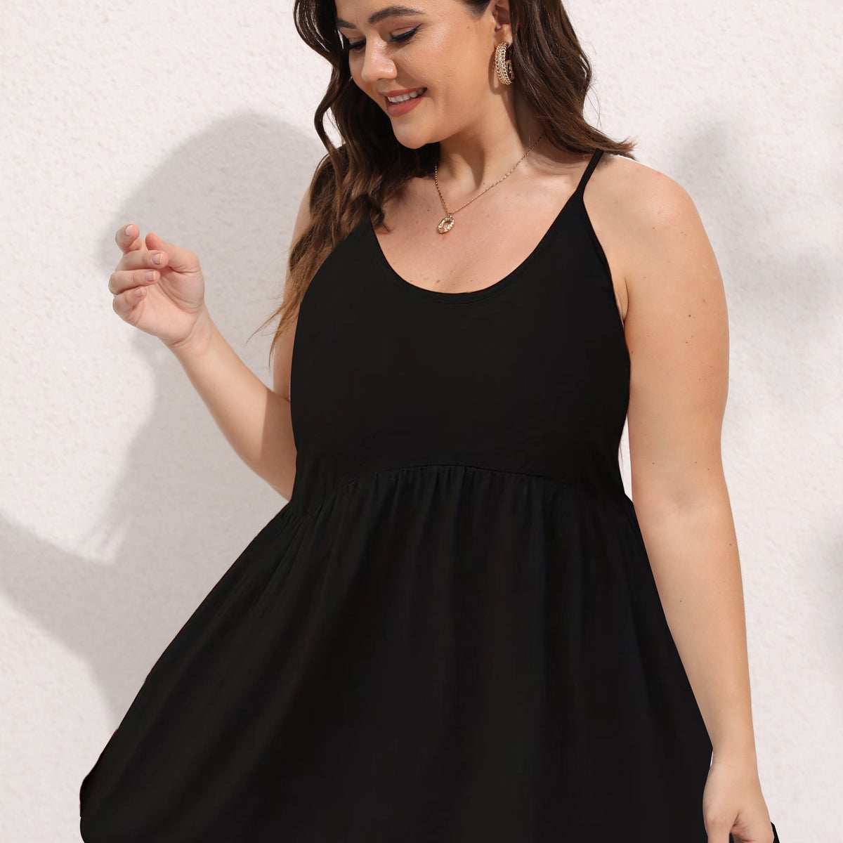 Cami Top Women's Plus Plain Ruched Peplum Cami Top