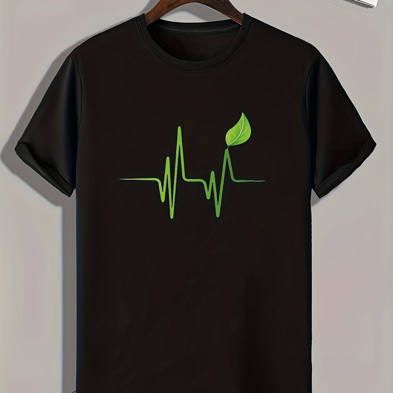 Curve And Leaf Print Men's Graphic T-shirt for Summer