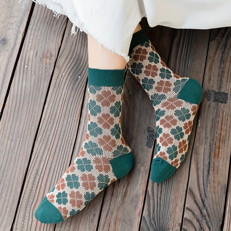 Flower Pattern Socks College Style All match Comfy Socks Women's