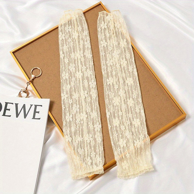 Floral Lace Fingerless Sunscreen Long Gloves Women