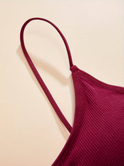 Solid Ribbed Bra & Panties Lingerie Set Women's Underwear