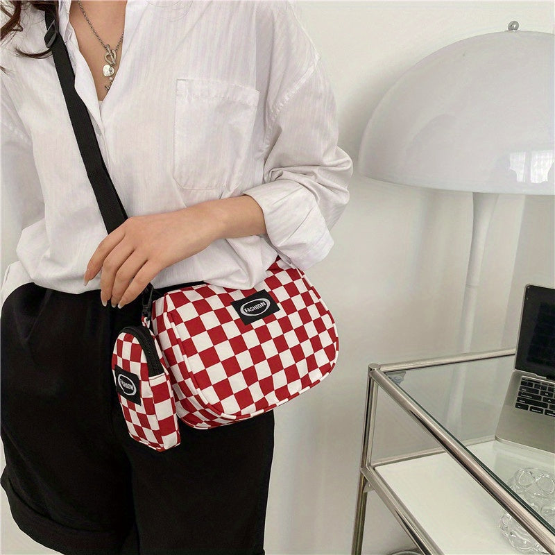Canvas Checkerboard Shoulder Bag Messenger Bag