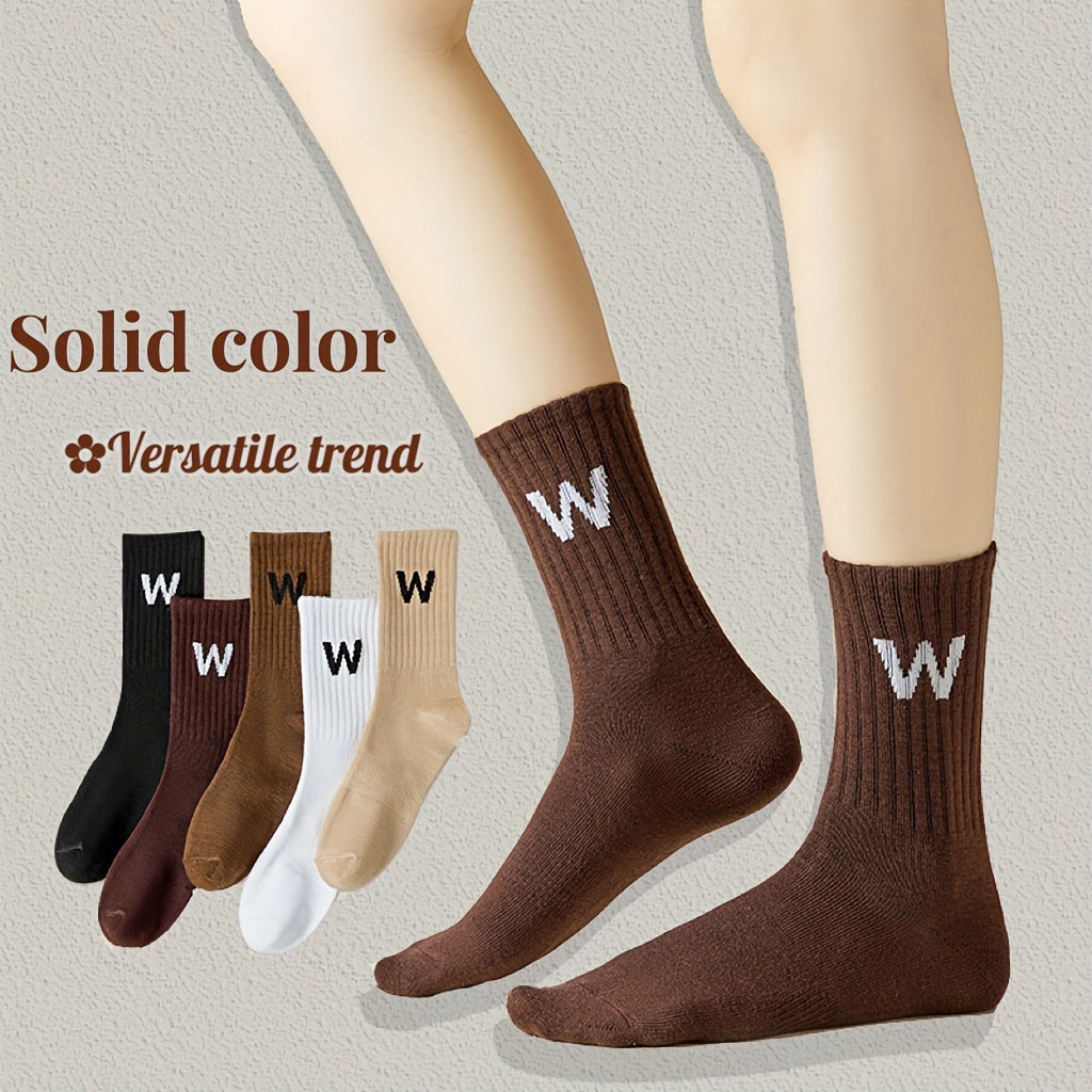 5 Pairs Letter Print Socks Breathable Women's Mid Tube Stockings