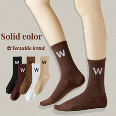 5 Pairs Letter Print Socks Breathable Women's Mid Tube Stockings