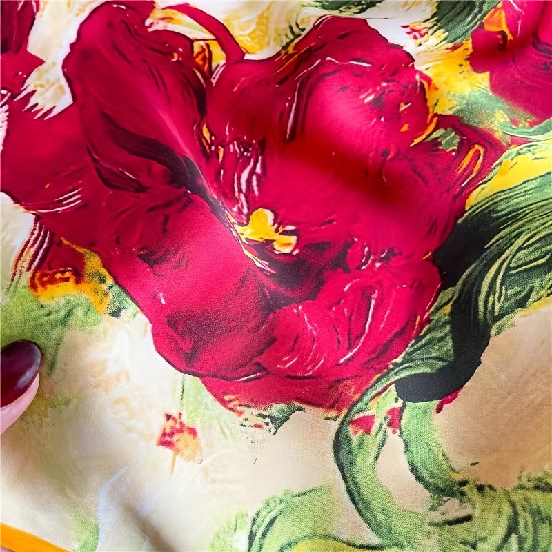 Oil Painting Print Square Scarf Silk Shawl Women Head Wrap Sunscreen