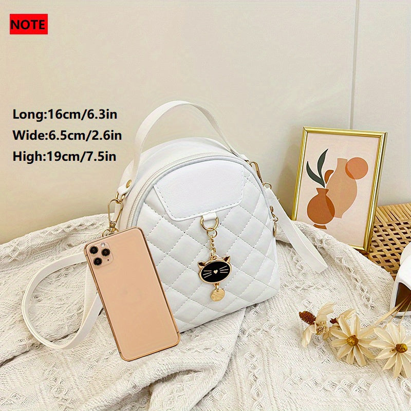 Small Rhombic Women's Backpack Adjustable Strap Pink Casual Shoulder Bag
