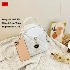 Small Rhombic Women's Backpack Adjustable Strap Pink Casual Shoulder Bag