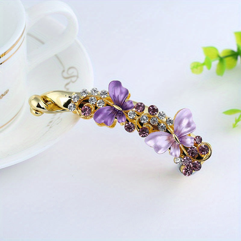 Colorful Butterfly Hair Clip Rhinestone Ponytail Holder