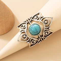 Geometric Turquoise Single Ring Vintage Carved Hollow Ring