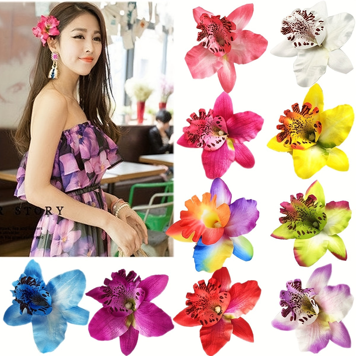 10pcs Flower Hair Clips Hawaiian Style Head Ornament