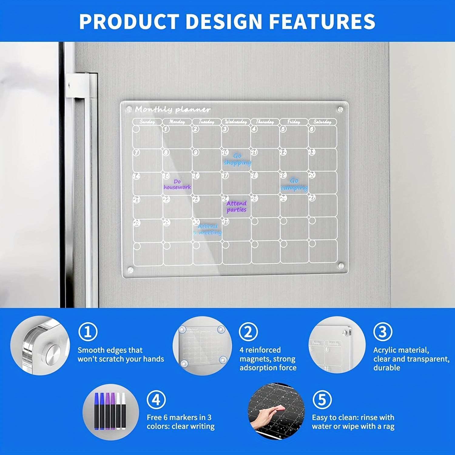 2pcs Acrylic Magnetic Calendar Sets for Fridge