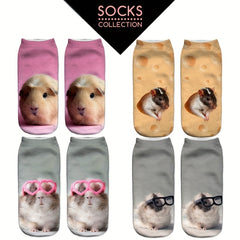 4 Pairs 3D Mouse Print Low Cut Socks Women's Stockings