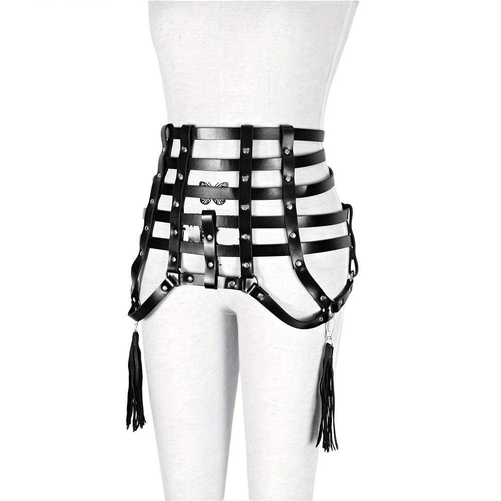 Gothic Tassel Harness Belt PU Leather Waistband for Women