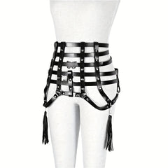 Gothic Tassel Harness Belt PU Leather Waistband for Women