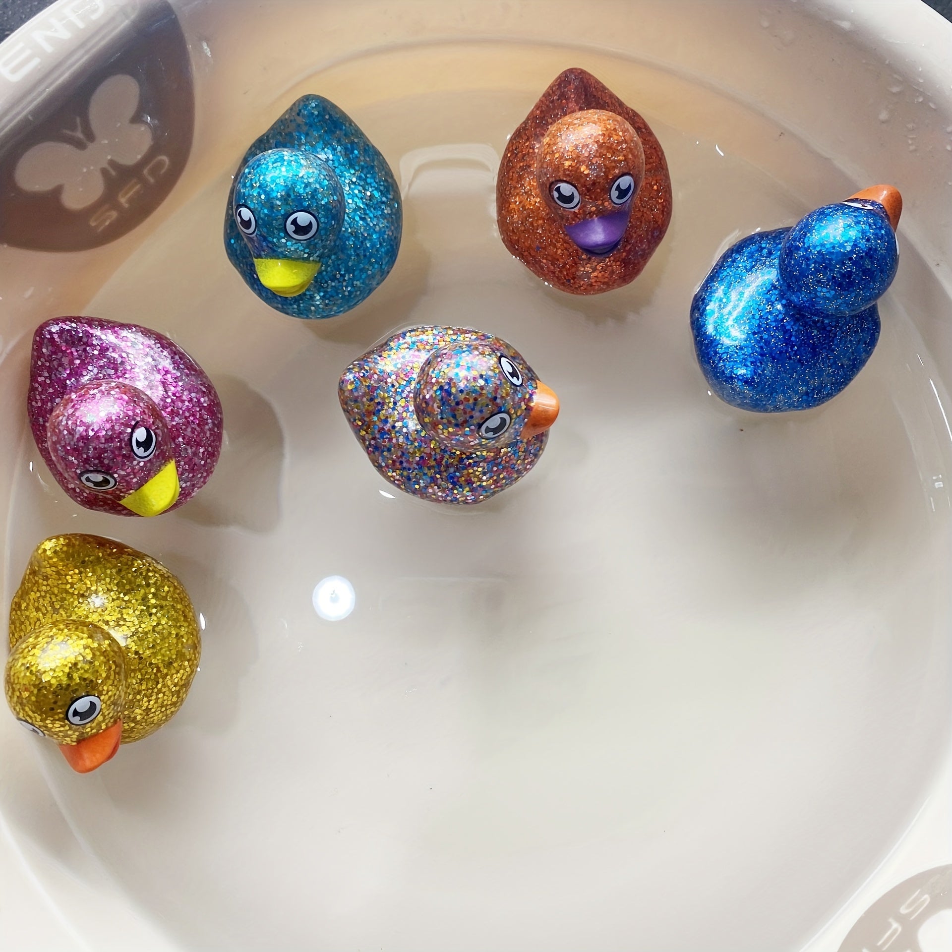 2pcs Rubber Ducks Baby Bath Toys Glitter Duck Children Summer Beach Swimming