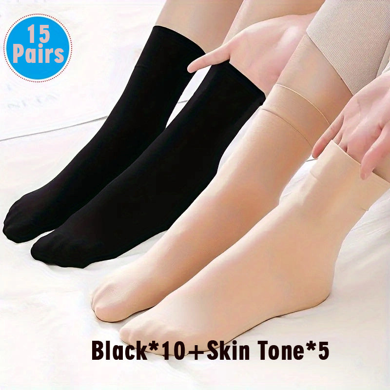 15 Pairs Women's Mid Tube Crew Socks Solid Color Comfortable Stocking