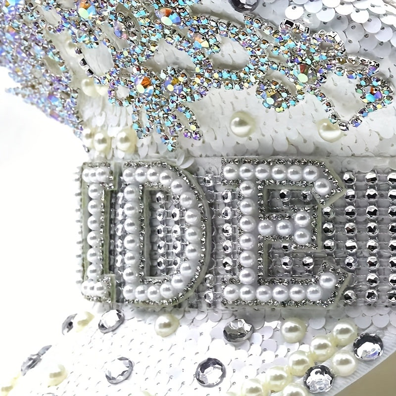 Faux Pearl Bride Captain Hat Rhinestone Sequin Decor Bachelorette Party