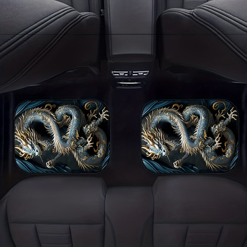 4pcs Dragon Pattern Car Floor Mats Water Absorbent Non-slip Stain Resistant Mats