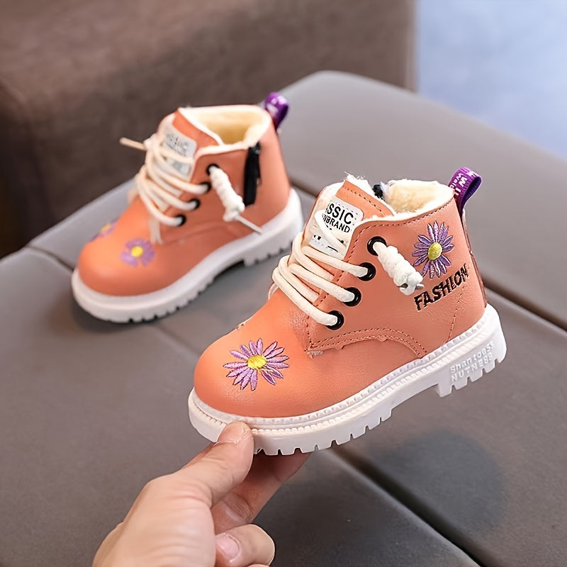 JIAGEYA Flower Embroidered Boots Lightweight Non-slip Warm Plus Fleece Boots