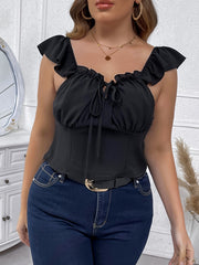  Ruffle Trim Crop Blouse Solid Casual Cami