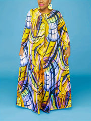  Allover Print Long Sleeve Maxi Dress With Pockets