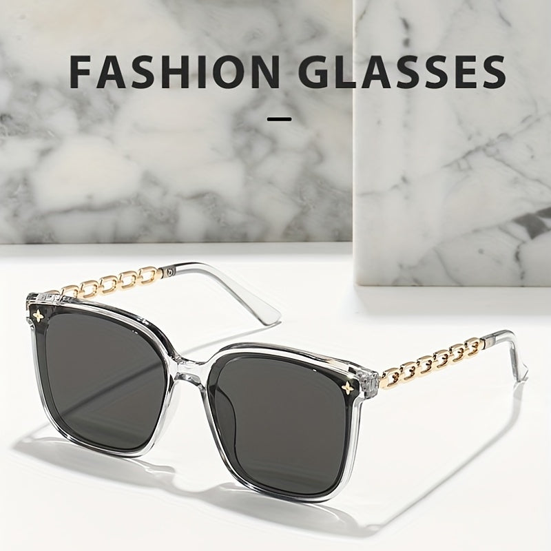 Polarized Square Sunglasses Flower Decor Chain Temple UV400