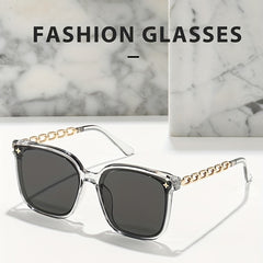 Polarized Square Sunglasses Flower Decor Chain Temple UV400