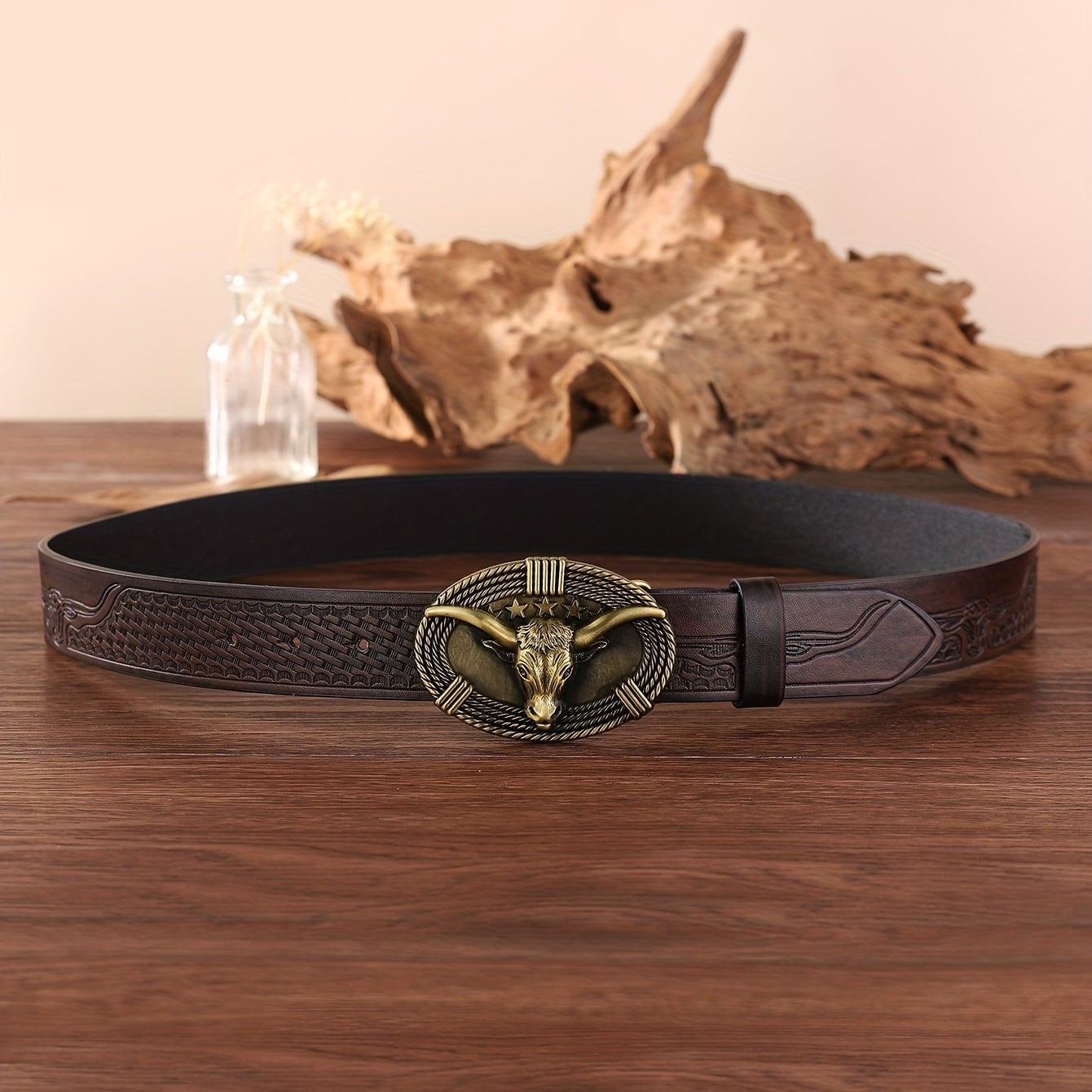 Western Cowboy Bull Head Embossed Men's Belt