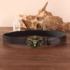 Western Cowboy Bull Head Embossed Men's Belt