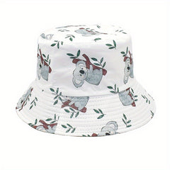 Koala Print Bucket Hat Reversible Cartoon Sunscreen Fisherman Cap