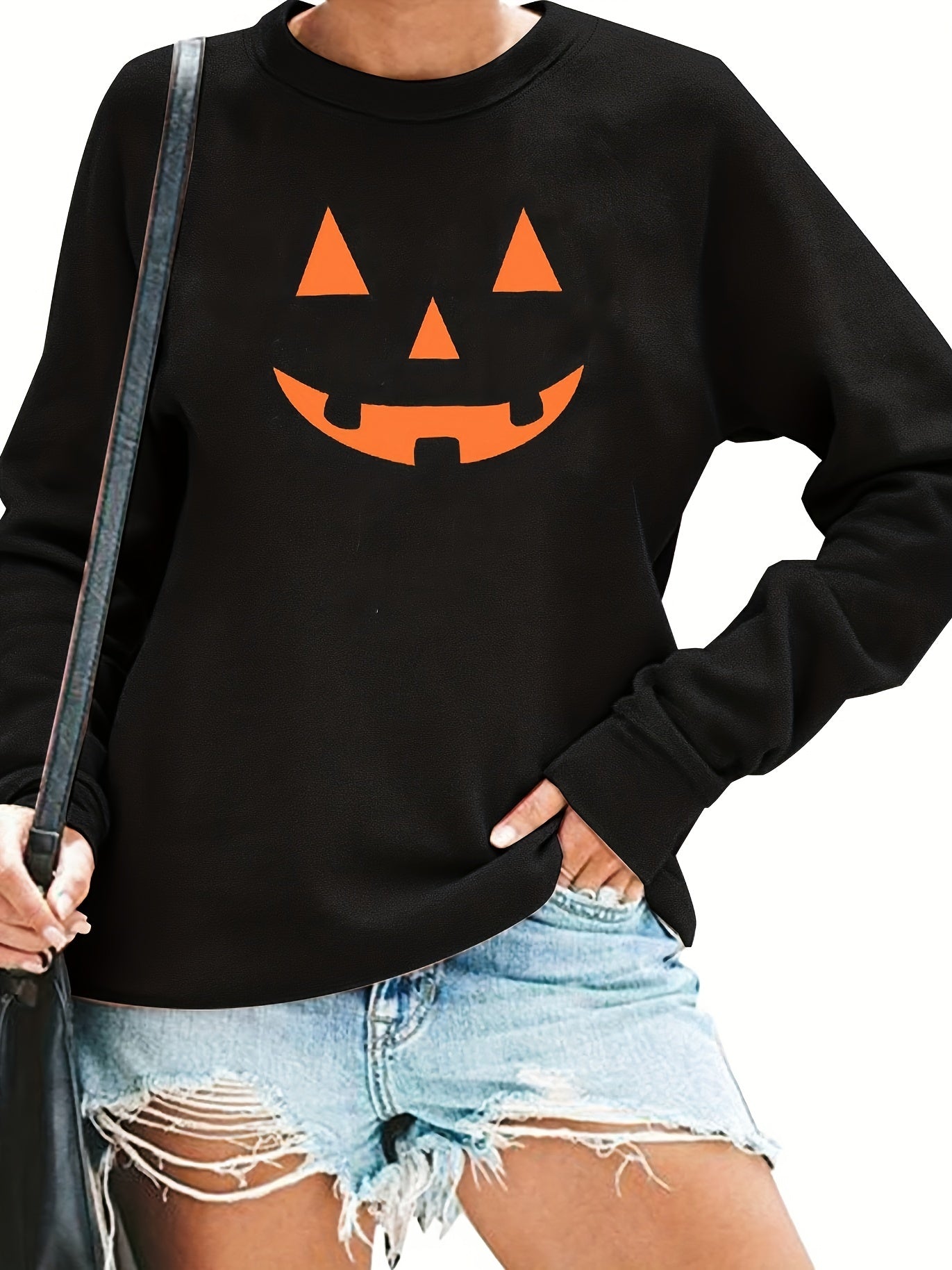 Halloween Pumpkin Print Pullover Sweatshirt for Women