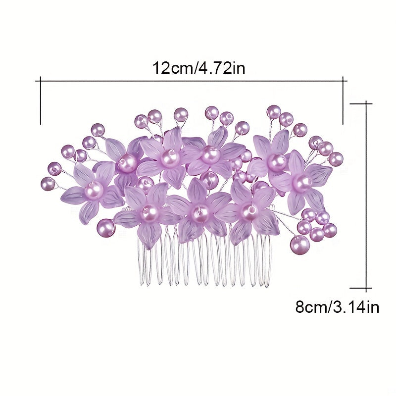 Crystal Flower Hair Comb Wedding Bridal Hair Comb Faux Pearl Flower Insert Comb