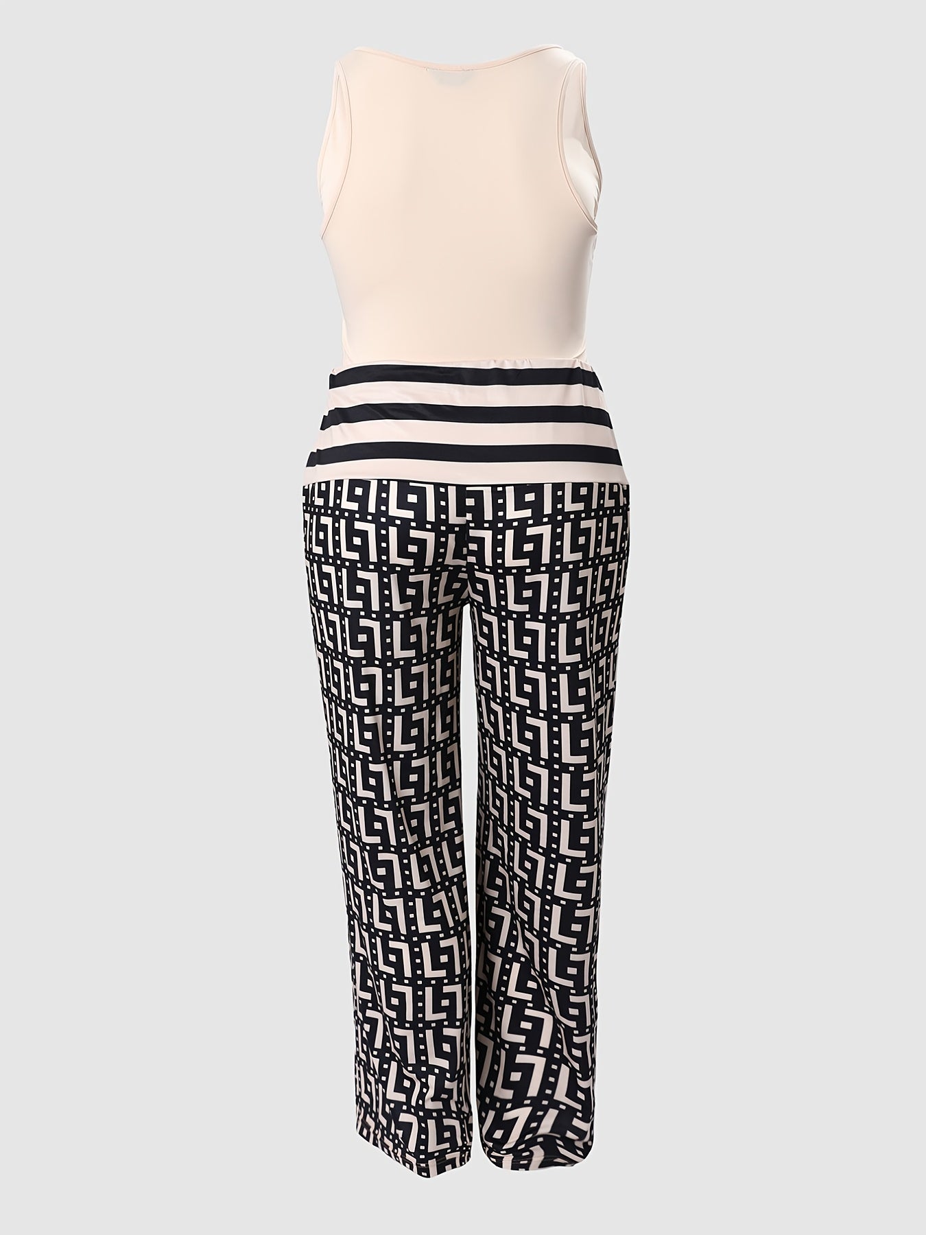  Tank Top & Print Pant Set Women's Casual Two Pieces Set