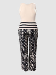  Tank Top & Print Pant Set Women's Casual Two Pieces Set