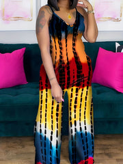 Tie Dye Block Wide Leg Jumpsuit Sleeveless Sexy Jumpsuit for Spring & Summer
