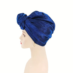 Bright Crinkle Turban Cap Solid Elastic Head Wrap Hijab Hat Ramadan Beanie Chemo