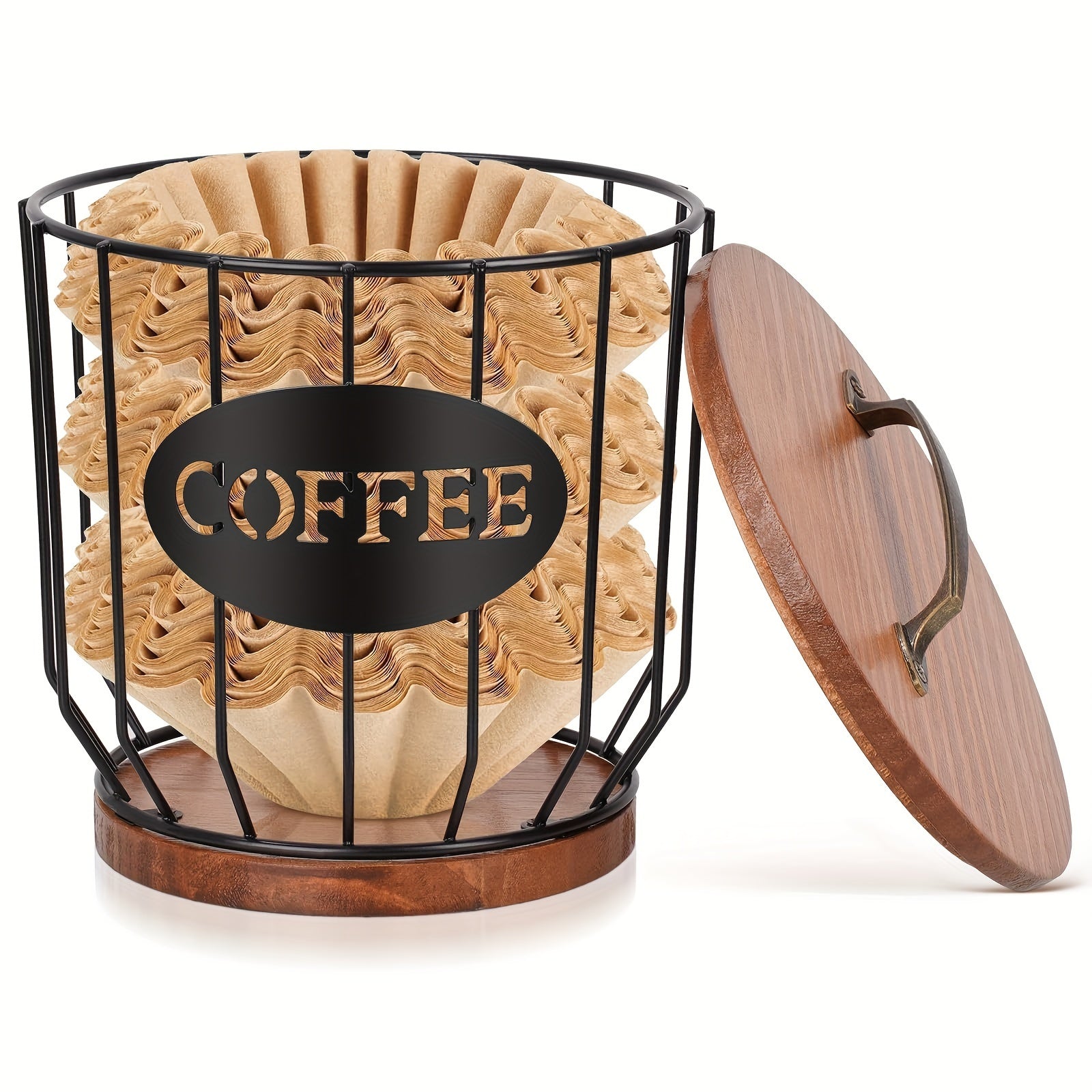 Rustic Coffee Filter Holder With Lid - Coffee Filter Storage Container Basket