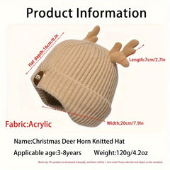 Christmas Antlers Cartoon Knitted Hat Ear Protection Beanie for Boys and Girls