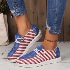 Women's Flag Pattern Canvas Shoes Low Top Flat Loafers