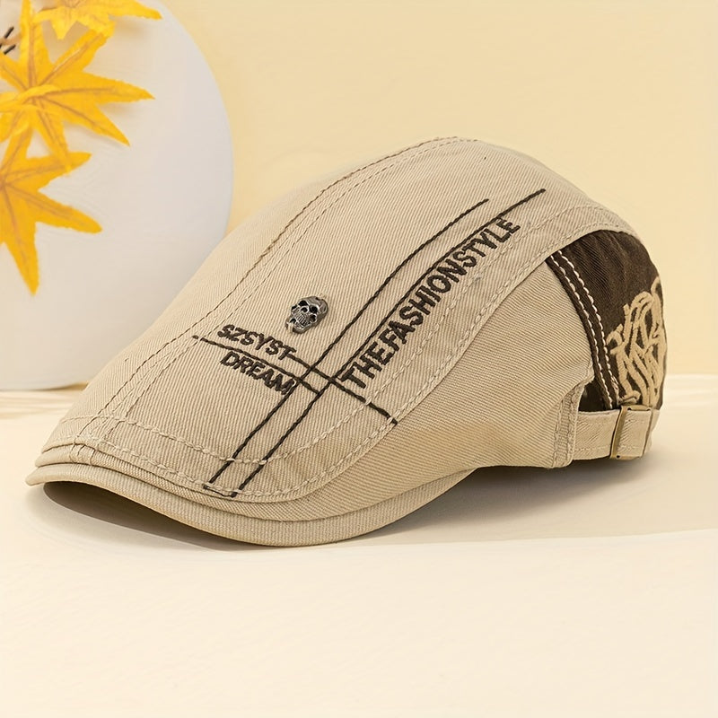 Flat Top Embroidered Duck Tongue Hat Skull Adjustable Flat Top Hat