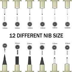 12-Pack Micro Fine Point Fineliner Ink Pens for Drawing Waterproof Archival