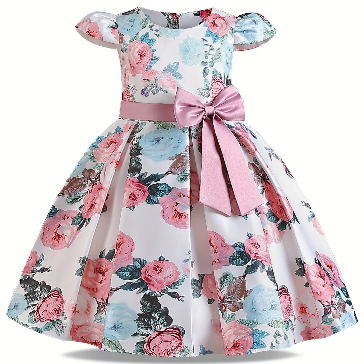 Girl's Retro Flowers Print Princess Dress