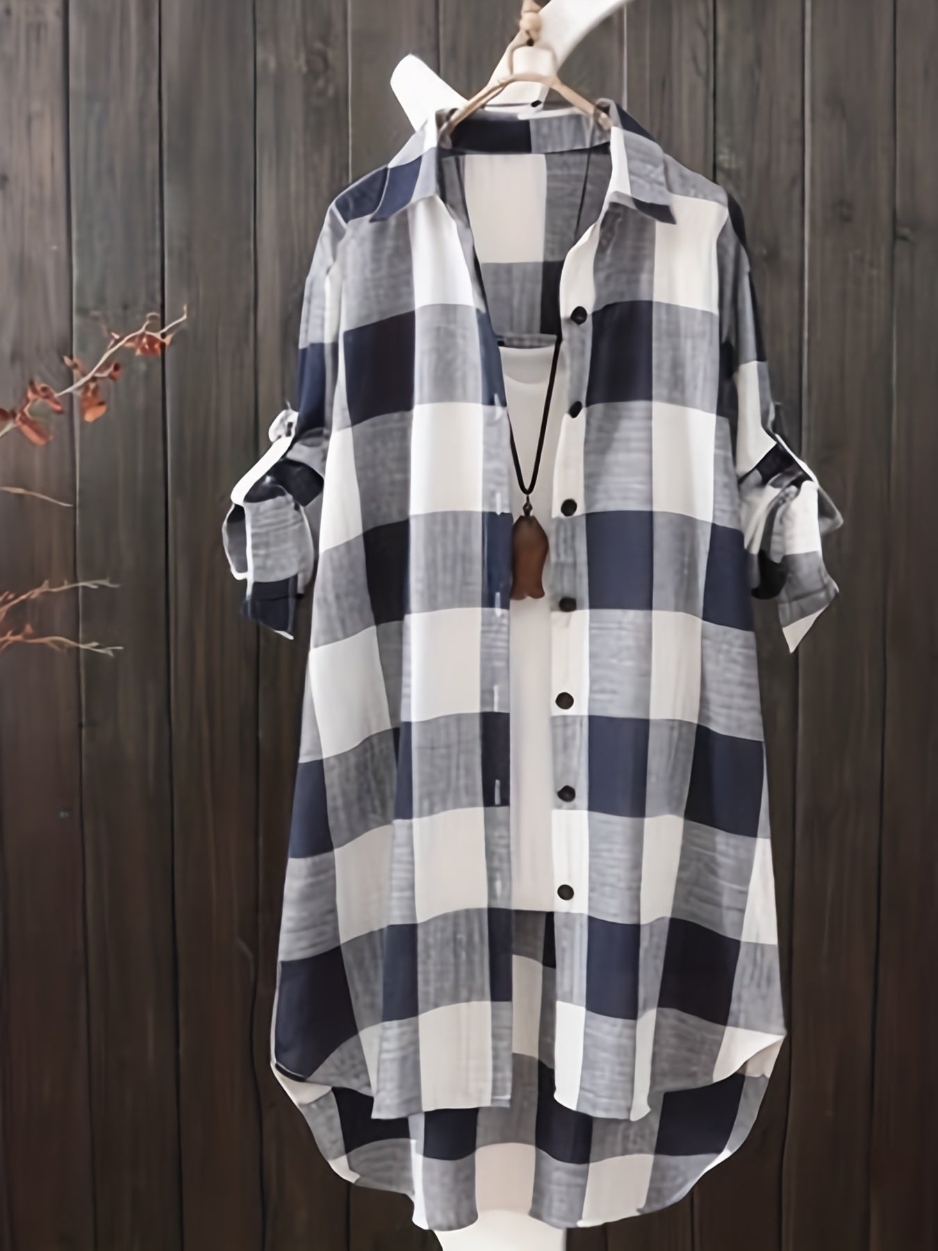  Plaid Print Button Up Long Sleeve Shirt