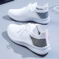 Women's Knit Lace-Up Running Shoes Breathable Lightweight Sneakers