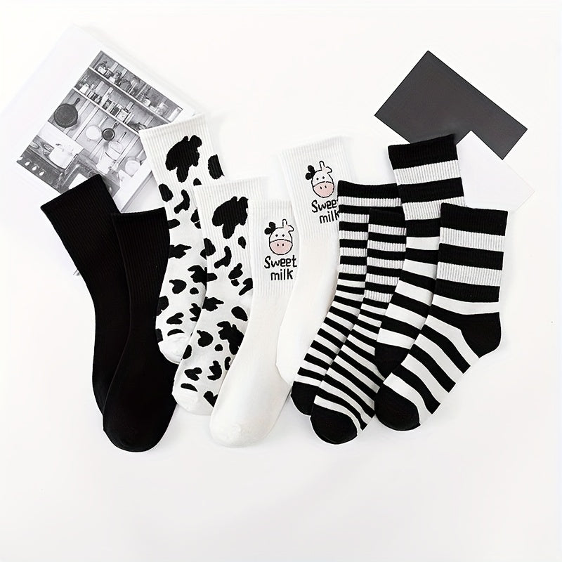 5 Pairs Cartoon Cow Print Socks Women's Stockings