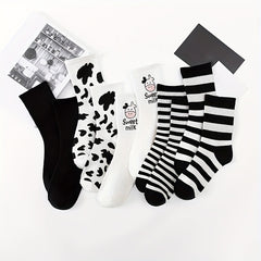 5 Pairs Cartoon Cow Print Socks Women's Stockings