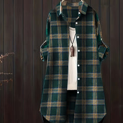  Plaid Roll Up Sleeve Tunic Shirt Top