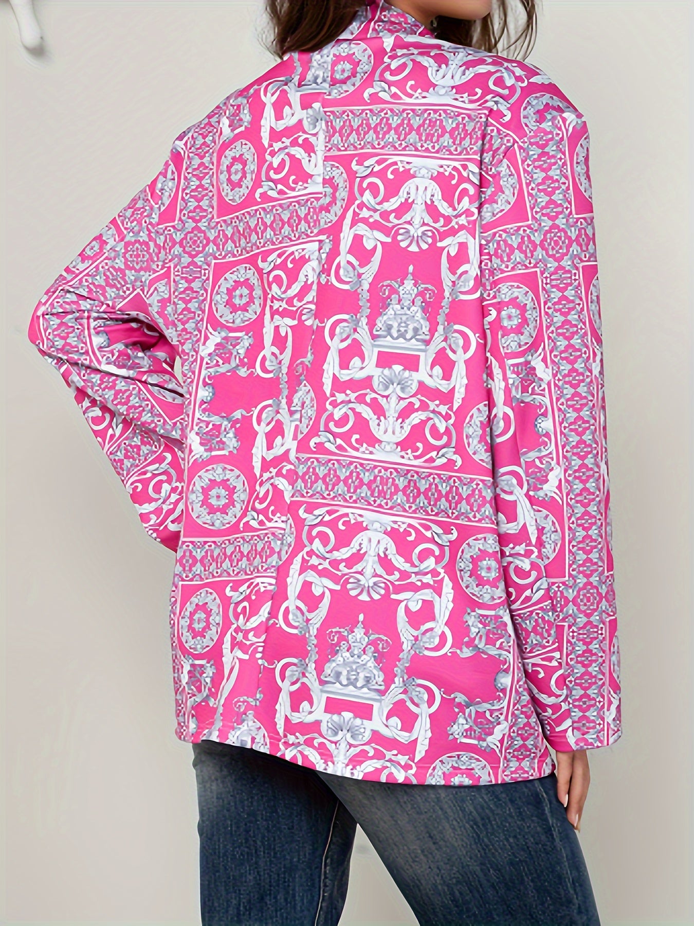  Boho Blazer Women's Plus Scarf Print Long Sleeve Lapel Collar Blazer