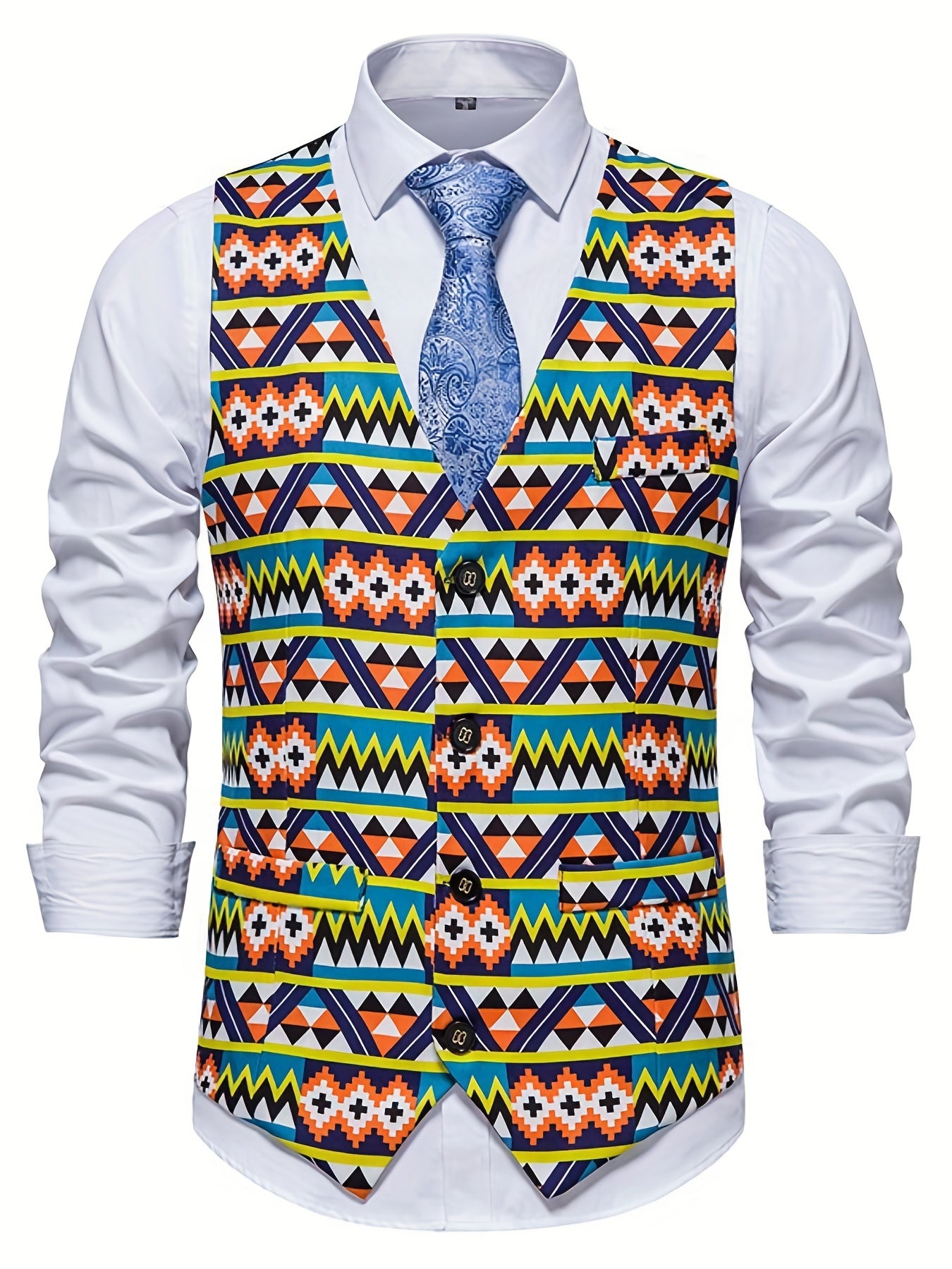 Bohemian Pattern Single Breasted Retro Suit Vest For Men
